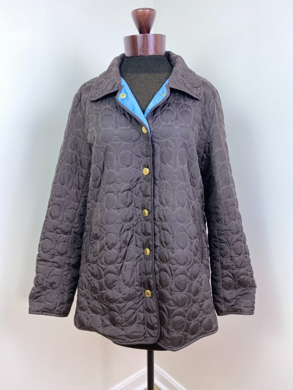 Coach Signature C Quilted Barn Jacket Brown Blue Size M Vintage - Picture 3 of 16